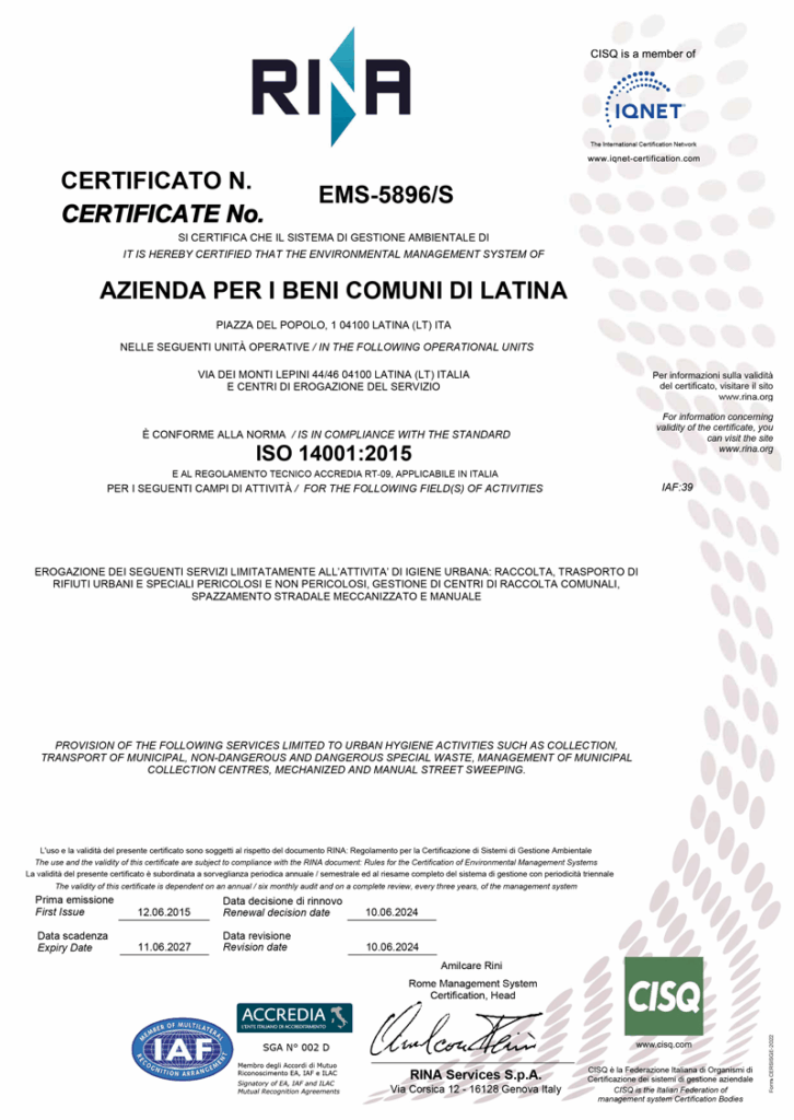 ABC Latina Certificato ISO 14001