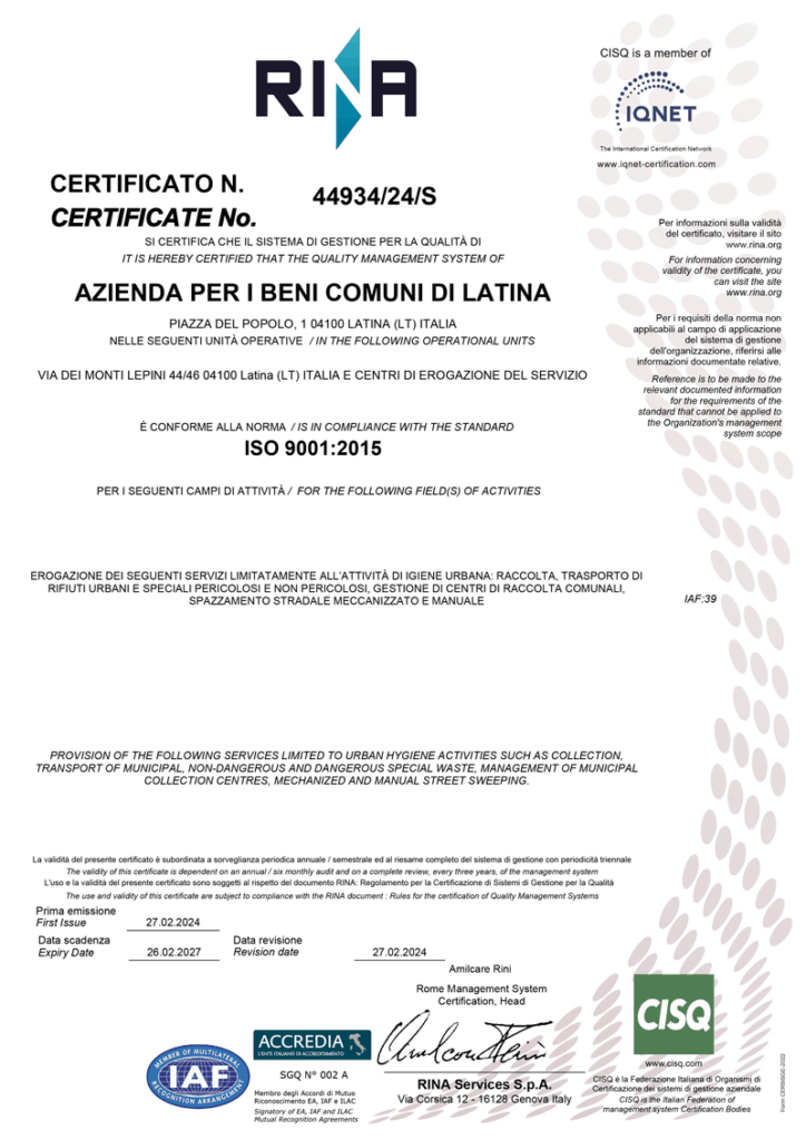 ABC Latina Certificato ISO 9001